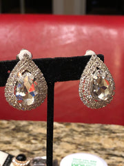 Silver Tone Crystal Pear Shape Clip On Earrings