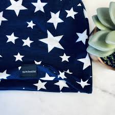 Blue w White  Stars Messy Bun Peek a Boo Beanie / Face Covering