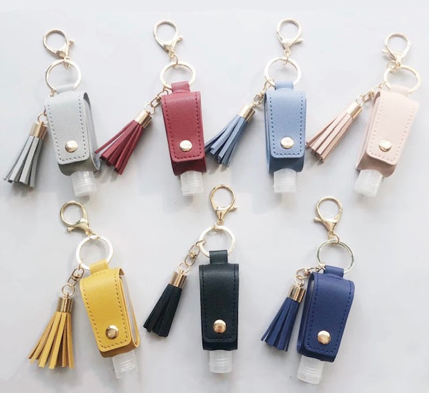 Vegan Leather Sanitizer holder Tassel Keychain