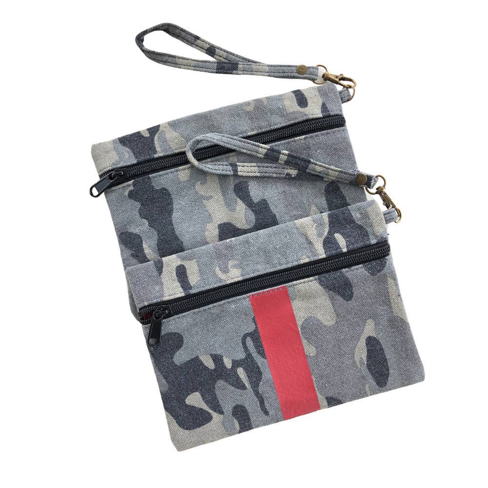 Camo w/ Red Stripe Wristlet