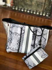 Neoprene Gray Python Print Tote