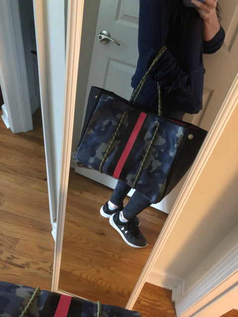 Neoprene Green Camo Orange Neon Stripe Tote