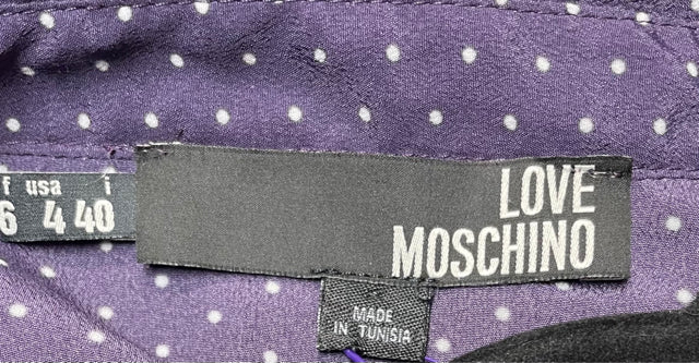 LOVE MOSCHINO Blouse Purple Dot Sz 4 Ruffle Collar