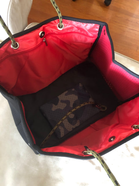 Neoprene Green Camo Orange Neon Stripe Tote