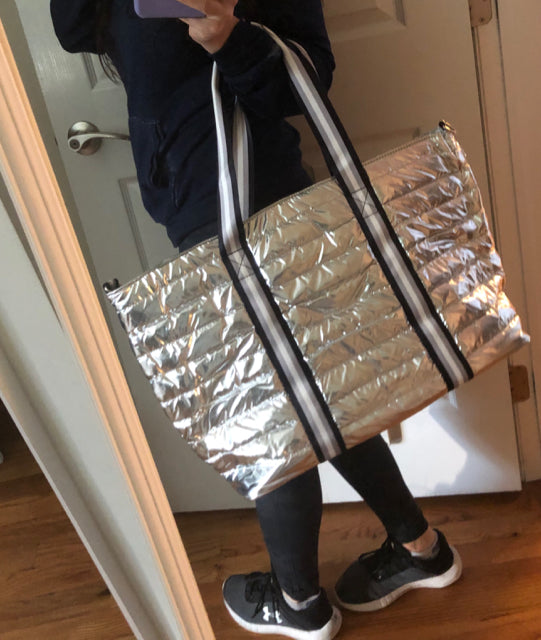 SIlver Puffer Tote 3 pc Set