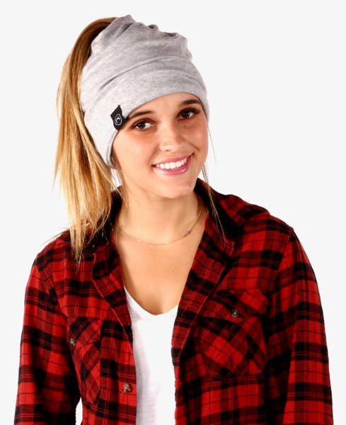 Lt Gray Messy Bun Peek a Boo Beanie / Face Covering