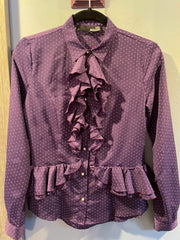 LOVE MOSCHINO Blouse Purple Dot Sz 4 Ruffle Collar