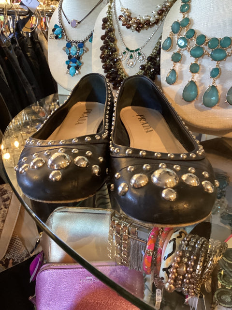 Prada Sz 39 Stud Ballet Flats