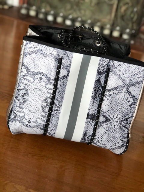 Neoprene Gray Python Print Tote