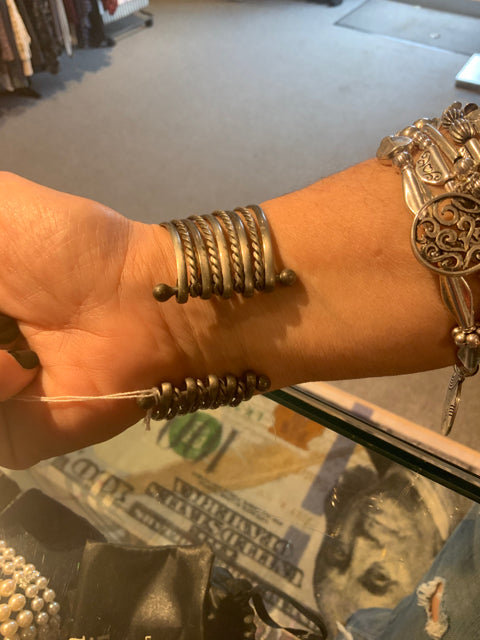 Multi Layer Silver Rope Cuff Bracelet
