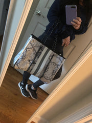 Neoprene Gray Python Print Tote