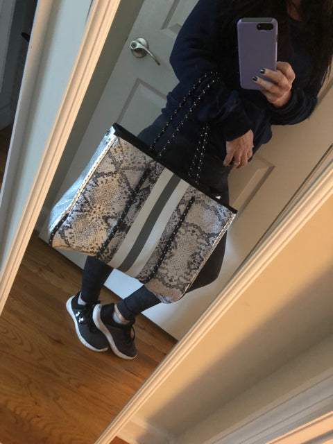 Neoprene Gray Python Print Tote