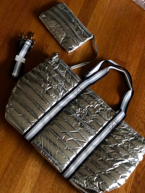 SIlver Puffer Tote 3 pc Set