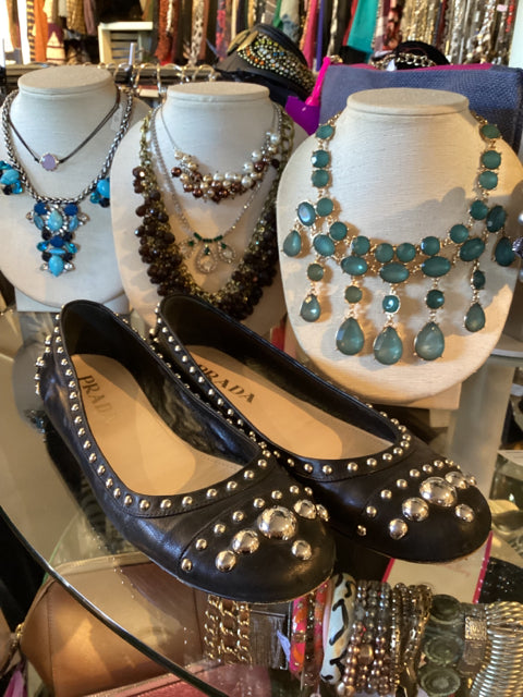Prada Sz 39 Stud Ballet Flats