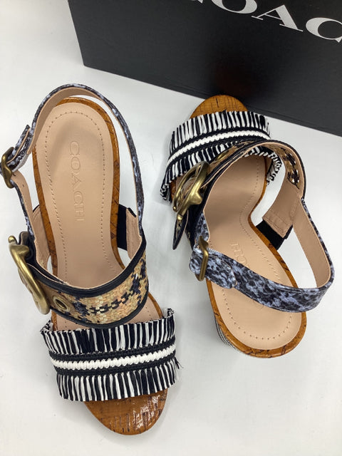 Coach Sz 8.5 Robin C Buckle Raffia Slingback Sandal Shoe
