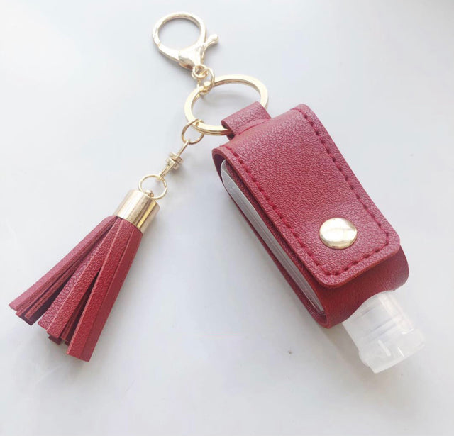 Vegan Leather Sanitizer holder Tassel Keychain