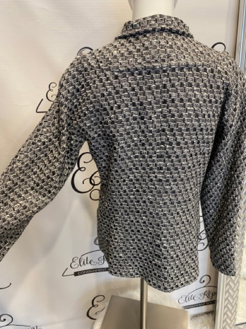 Chanel Grey And Black Tweed Sz 40 Jacket