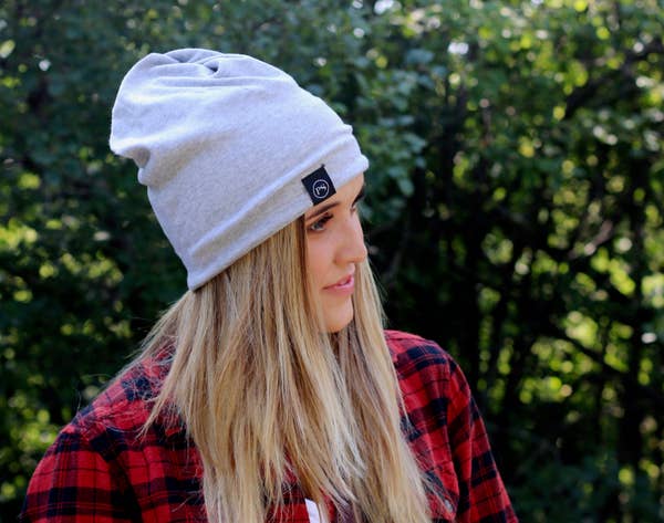 Lt Gray Messy Bun Peek a Boo Beanie / Face Covering