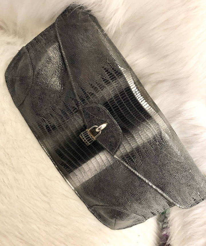 Due Fratelli Italian Leather Python Embossed Envelope Clutch w/ Lock