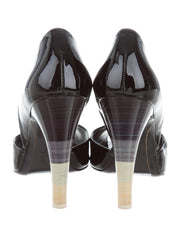 Salvatore Ferragamo D'Orsay Black Patent Leather Pump Rainbow Stripe Heel Shoe