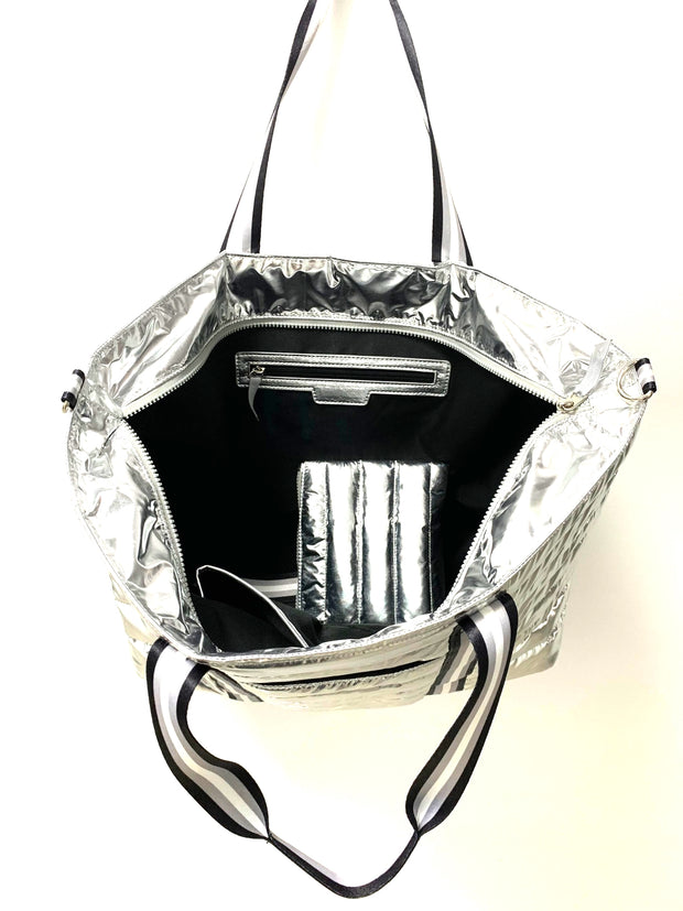 SIlver Puffer Tote 3 pc Set