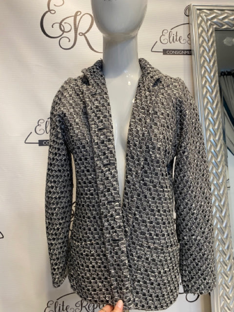 Chanel Grey And Black Tweed Sz 40 Jacket