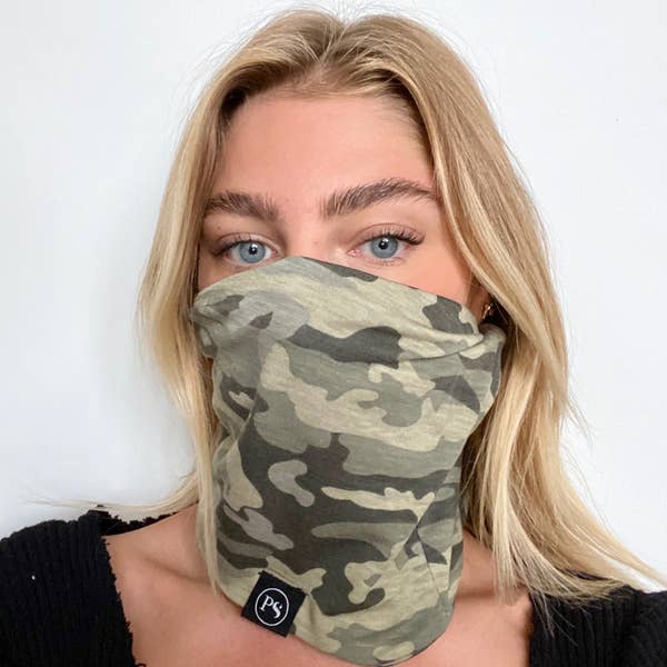 Camo Messy Bun Peek a Boo Beanie / Face Covering