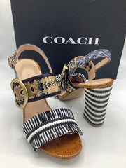 Coach Sz 8.5 Robin C Buckle Raffia Slingback Sandal Shoe