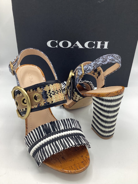 Coach Sz 8.5 Robin C Buckle Raffia Slingback Sandal Shoe
