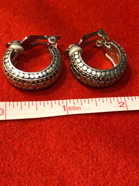 Two Tone Wide Hoop Dots Clip On Earrings