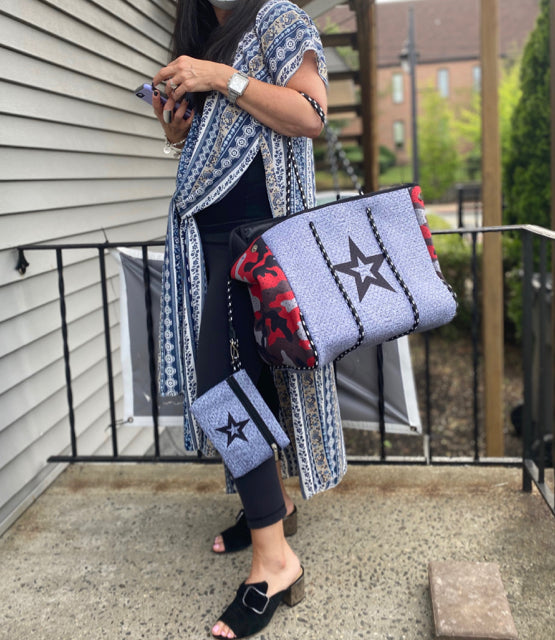 Neoprene Red Camo w Star Tote