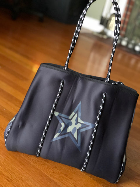 Neoprene Green Camo w Star Tote