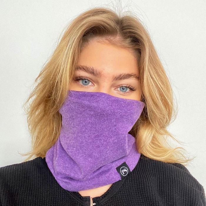 Plum Messy Bun Peek a Boo Beanie / Face Covering