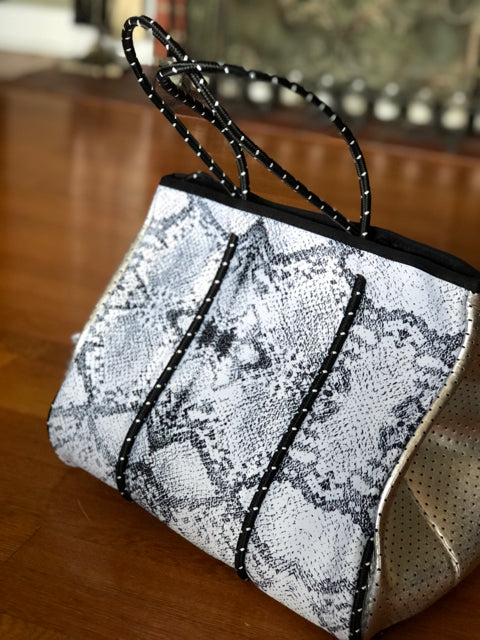 Neoprene Gray Python Print Tote