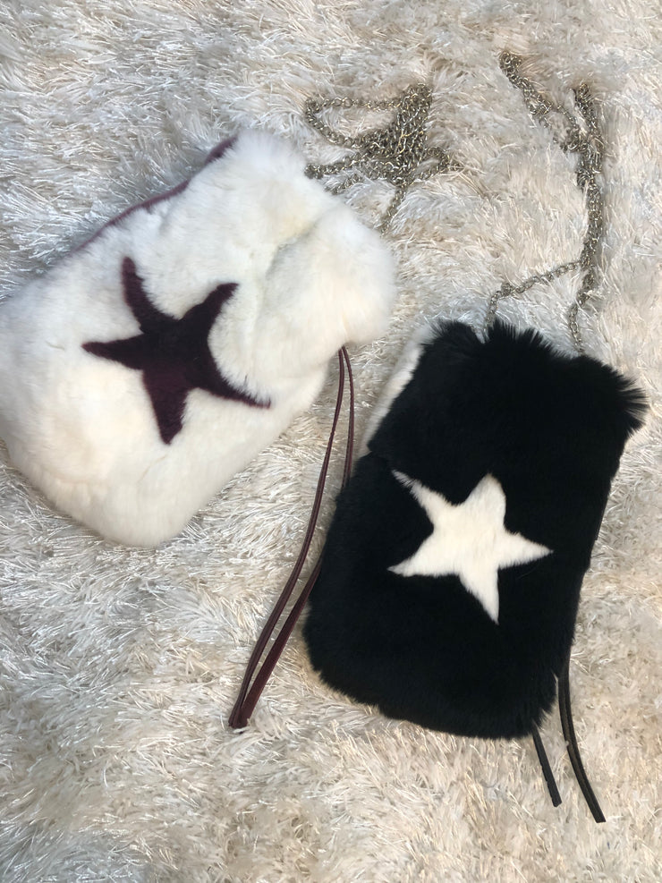 Fur Drawstring Bag double Sided Star