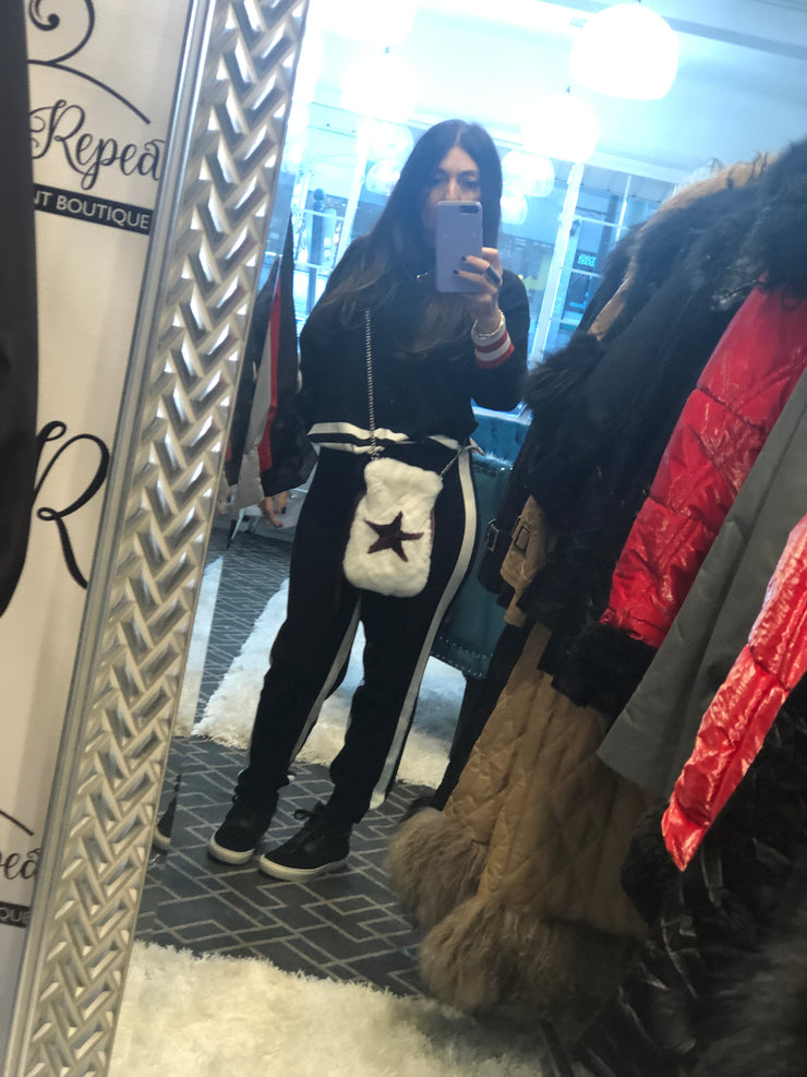Fur Drawstring Bag double Sided Star